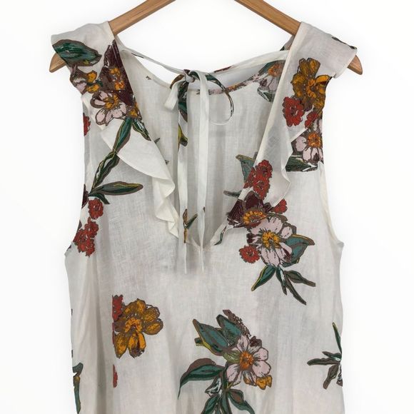 Free People Summer in Tulum Cream Floral Bow Tie Back Printed Top size Medium - Picture 7 of 14
